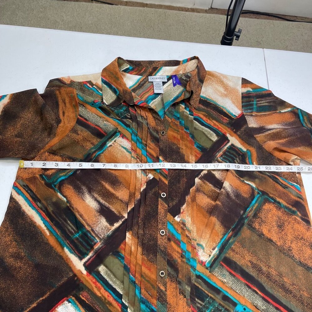 Catherines Multi Color Pleated Button Front Roll … - image 7